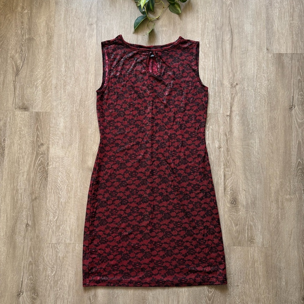 VTG 90’s Res Black Floral goth Mini Dress Shiny